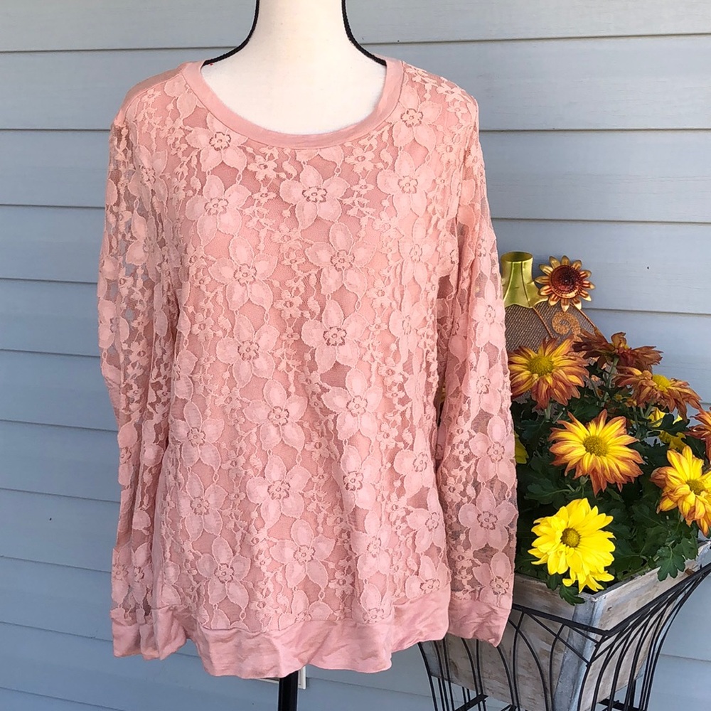 ADRIANNA PAPELL BLUSH LACE TOP SIZE XL BRAND NEW